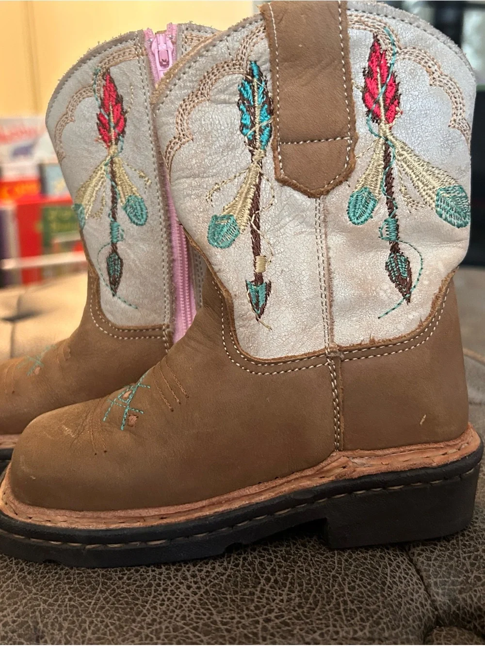 Roper Brown and Cream Girls Embroidered Western Boots